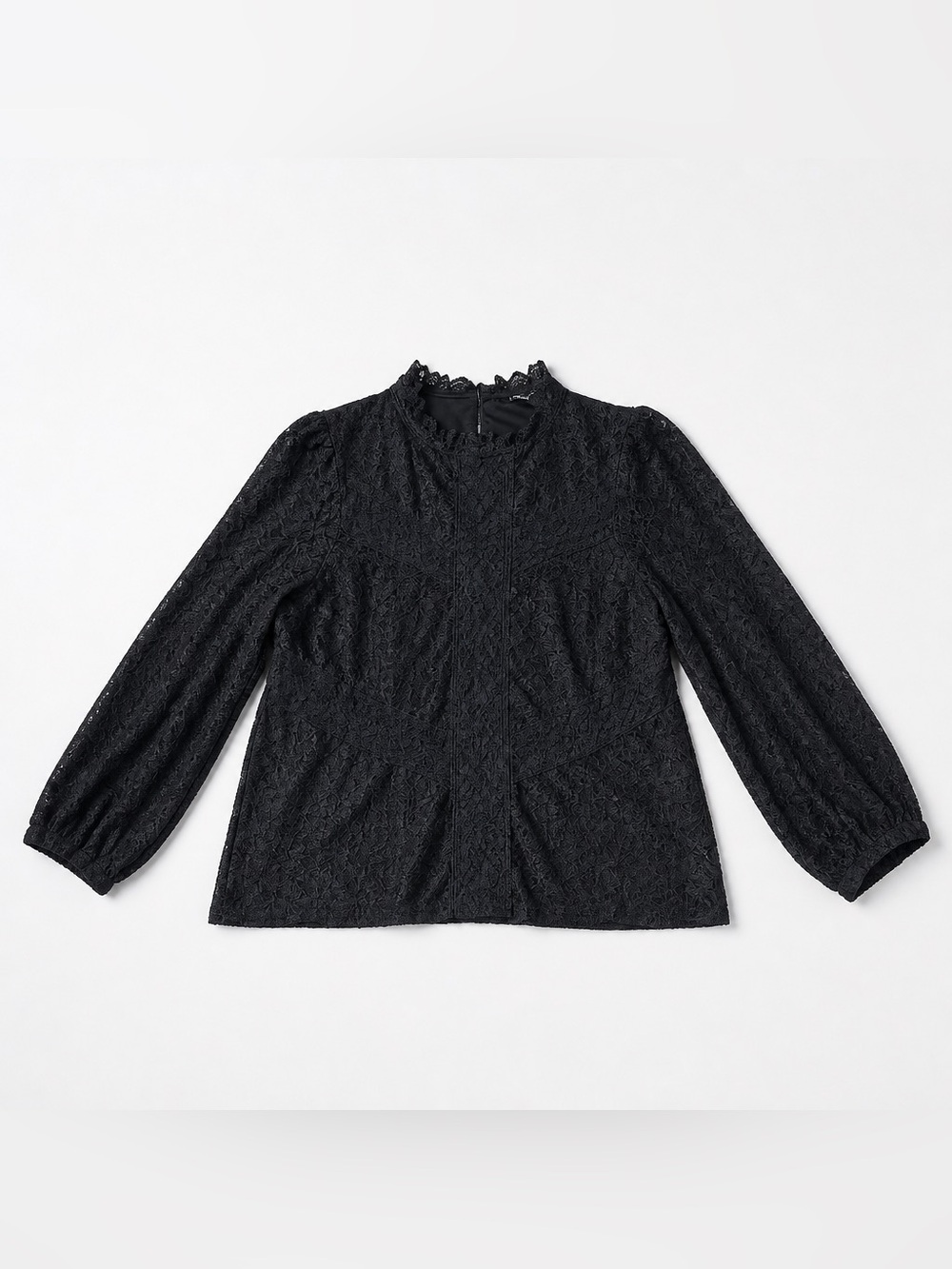 Black Lace High Neck Long Sleeve Blouse | Elegant Feminine Top/Romantic